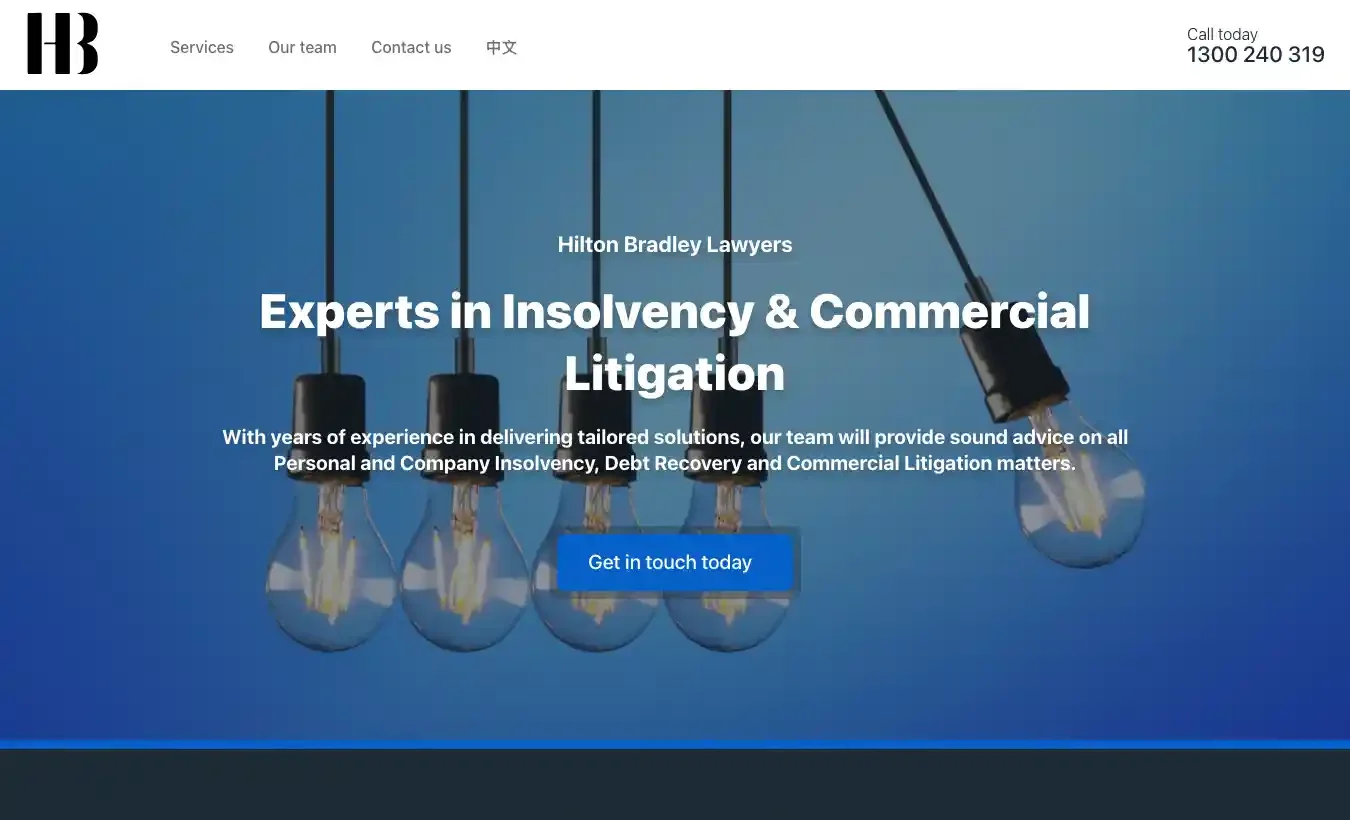 The previous Hilton Bradley Lawyers website, a dated WordPress design