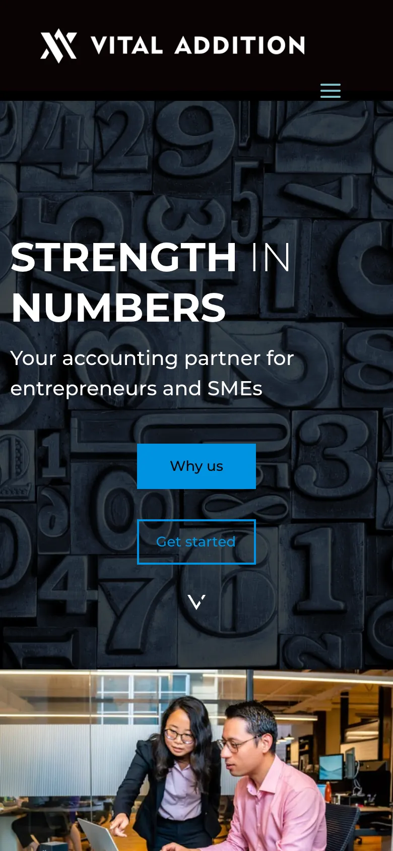 Vital Addition's current website on a phone
